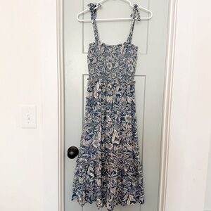 Patrons of Peace Smocked Floral Maxi Dress Tie Straps XS